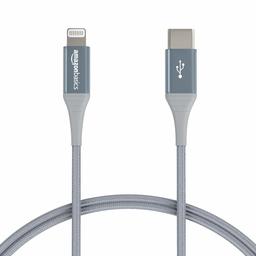 AmazonBasics Gelişmiş Çift Örgülü Naylon USB-C Lightning Kablosu, MFi Sertifikalı iPhone Şarj Cihazı 3-Foot L6LMF432-CS-R