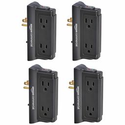 Amazoncommercial 4-Outlet Mounted Wall Adapter Tap Surge Protector Power Strip with Surge Protection and Ground Light Indicator, 720 Joules, 2 Spaced Outlets, 4-Pack