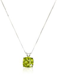 Collier avec pendentif en damier en or 14 carats (8 mm),Or blanc/vert péridot.