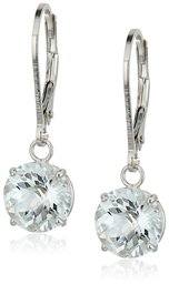 Amazon CollectionSterling Silver Round Checkerboard Cut Aquamarine Leverback Earrings (8mm)