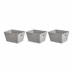 AmazonBasics Nested Fabric Storage Bins with Oval Grommets - Pack of 3, Light Grey