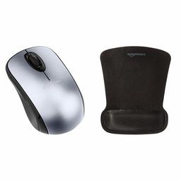 AmazonBasics - Mouse wireless con microricevitore e Tappetino con poggiapolsi, argento