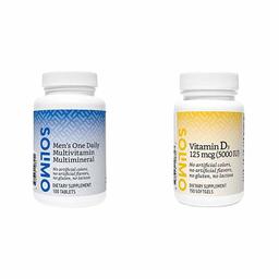 Amazon Brand - Solimo Men's One Daily Multivitamin Multimineral, 100 Tablets, Three Month Supply (Packaging May Vary) & Solimo Vitamin D3 125 mcg (5000 IU), 150 Softgels, Five Month Supply