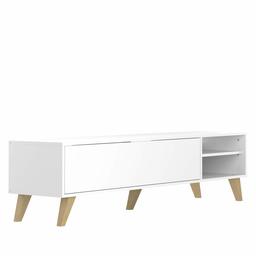 Marchio Amazon - Movian Enol - Mobile TV, 165 x 40 x 43.2 cm (L x P x A), colore bianco / gambe in faggio