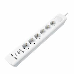 AmazonBasics 6 Socket 2 Metre Surge Protected Extension Lead with 2 USB outputs, Surge and Switch