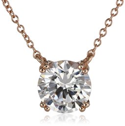 Rose-Gold-Plated Sterling Silver Swarovski Zirconia Round Solitaire Pendant Necklace