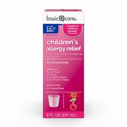 Basic Care Children's Allergy Relief, Diphenhydramine HCl 12.5 mg/5 mL Oral Solution, Antihistamine, Cherry Flavor, 8 Fluid Ounces