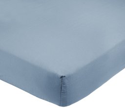 AmazonBasics 400TC Cotton Sateen Wrinkle Free Fitted Sheet Smokey Blue 90 x 190 x 30 cm