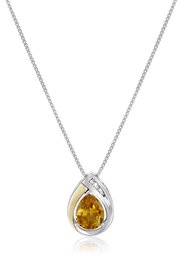 Sterling Silver and 14k Yellow Gold Citrine and Diamond-Accent Tear Drop Pendant Necklace, 18