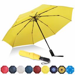 Eono by Amazon Compact Folding Umbrella, Windproof Travel Umbrella with Open-Close Mechanism, Teflon Coating, Reinforced Roof, Ergonomic Handle, Umbrella Bag, yellow