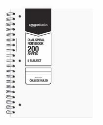 AmazonBasics College Ruled Wirebound Lot de 200 caisses pour ordinateur portable Noir/blanc 10,5 x 8 cm