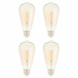 AmazonBasics 40 Watt Equivalent, Clear, Amber, Dimmable, ST19 LED Light Bulb | 4-Pack (Renewed)