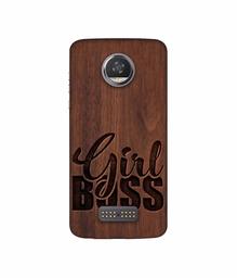 Amazon Brand - Solimo Designer Girl Boss On Wood 3D Printed Hard Back Case Mobile Cover for Moto Z2 Play