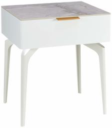 Marque Amazon - Rivet Table d'appoint à 1 tiroir, 50 x 40 cm, Finition céramique, Blanc