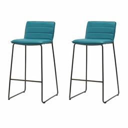 Amazon Brand – Rivet Julian Minimalist Modern Tufted Kitchen Bar Height Stools, Set of 2, 37.8 Inch Height, Synthetic Leather, Aqua Blue