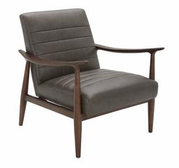 Amazon Brand – Rivet Spear Mid-Century Modern Channel Tufted Leather Accent Chair with Wood Arms, 29.1