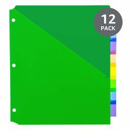 AmazonBasics 8-Tab Plastic Binder Dividers, Insertable Multicolor Big Tabs, with Single Pocket, 12 Set