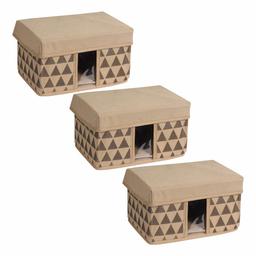 Amazon Brand - Solimo Printed Fabric Rectangular Storage Box, Large, Set of 3, Brown