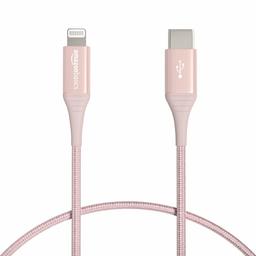 AmazonBasics Advanced Double Braided Nylon USB-C to Lightning Cable, MFi Certified iPhone Charger - Rose Gold, 30.4 cm