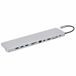 AmazonBasics – Estación de acoplamiento tipo C de aluminio con Mini DisplayPort, HDMI, VGA, 3 USB-A, Ethernet, lector de tarjetas SD/TF, audio y puerto de carga tipo C (PD 100 W), pedestal, gris