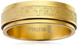 Steeltime Men's 18k Gold Plated Our Father Prayer Spinner Band Ring, Size 10