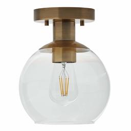 Rivet Mid-Century Modern Glass Globe Flush-Mount Ceiling Fixture with Light Bulb - 8.87 x 7 x 7 Inches, Gold (Renewed)