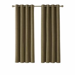 UMI by Amazon Thermal Insulated Window Treatment Woven Textured Decorative Nursery Eyelet Blackout Curtains Girls with Back Form for Children 55 x 69 Inch Taupe Two Panels