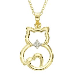 Collier avec pendentif chat en argent sterling orné de diamants, 45,7 cm