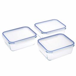 Amazon Brand - Solimo Rectangular Glass Storage Storage Container Set 1900ml Set of 3 Transparent