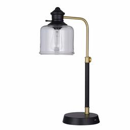 Amazon Brand – Stone & Beam Henley Arc Office Table Desk Lamp with LED Light Bulb - 7 x 12.75 x 22 Inches, Matte Black and Antique Brass