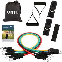 UMI Resistance Bands - 12-Piece Set Includes 5 Exercise Tubes, Door Anchor, 2 Foam Handles, 2 Ankle Straps, Manual and Carrying Case