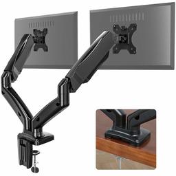 EONO Monitor / Desk Mount with 2 Monitor Arms for 13-27 Inch LCD LED TV Screens with Ergonomic Gas Spring Tilt Swivel and Height Adjustable