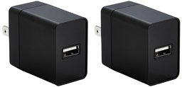 AmazonBasics One-Port USB Wall Charger (12-Watt) Compatible With iPhone and Samsung Phones - Black (2-Pack)