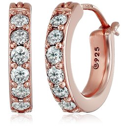 Amazon CollectionRose-Gold-Plated Sterling Silver Swarovski Zirconia 1/2-Inch Round Hoop Earrings