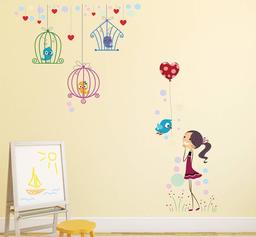 Amazon Brand - Solimo Wall Sticker for Kid's Room (Playtime with Birds, Ideal Size on Wall - 130 cm x 140 cm)