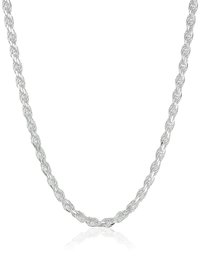 Amazon Essentials Sterling Silver Diamond Cut Rope Chain Necklace, 36