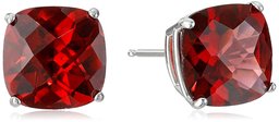 14k White Gold Cushion-Cut Checkerboard Garnet Stud Earrings (8mm)