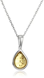 Rhodium Plated Sterling Silver Yellow Amber Designer Cut Pendant Necklace