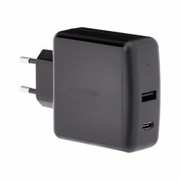 AmazonBasics — cargador de pared de 2 puertos (51 W) para portátiles, tabletas y teléfonos, con 1 puerto USB-A y 1 puerto USB-C, con protocolo de carga Power Delivery de 30 W, negro