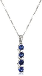 Sterling Silver Created Blue Sapphire Four Stone Pendant Necklace, 18