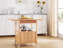 2L Lifestyle Granville Drop-Leaf Kitchen Cart, Small, Natural