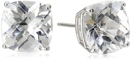 14k White Gold Cushion-Cut Checkerboard Created White Sapphire Stud Earrings (8mm)