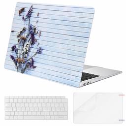 Eono 3 en 1 Carcasa Protectora Compatible con MacBook Air 13 Pulgadas Retina (A1932, 2019/2018) de Plástico Duro & Cubierta de Teclado & Protector de Pantalla, Lavanda de Madera Púrpura