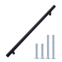 AmazonBasics Lot de 10 poignées de placard Barres style européen (diamètre 12,7 mm), Longueur : 28,42 cm (espacement des trous de 22,4 cm), Noir