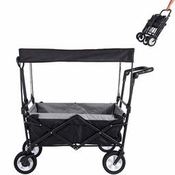 UMI. Essentials Handcart with Roof Transport Trolley Extendable Handle Hand Trolley Transport Trolley Foldable Garden Trolley Tool Trolley 361° Rotatable (Black)