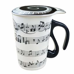 UMI. Essentials 400 ml Trinkbecher Tasse Schwarz 3D-Griff in Form Einer Note Keramik Kaffee Tee Mug mit Deckel Musiknote Tasse Geschenk