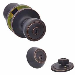 AmazonBasics Pomelli per porta, campanello Manopola di ingresso e bullone di deadbolt Bronzo lucidato a olio.