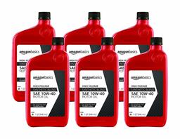 AmazonBasics High Mileage Motor Oil - Synthetic Blend - 10W-40-1 Quart-6 Pack