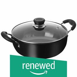 (Renewed) Amazon Brand - Solimo Hard Anodized Deep Kadhai with Induction Bottom and Glass Lid (22cm)