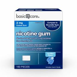 Amazon Basic Care Coated Nicotine Polacrilex Gum 2 mg (nicotine), Ice Mint Flavor, Stop Smoking Aid, 160 Count